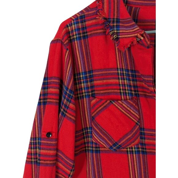 Jaded Gypsy Women size S/M Button Front Flannel Shirt Red Plaid Fringe Hippie - Picture 6 of 12